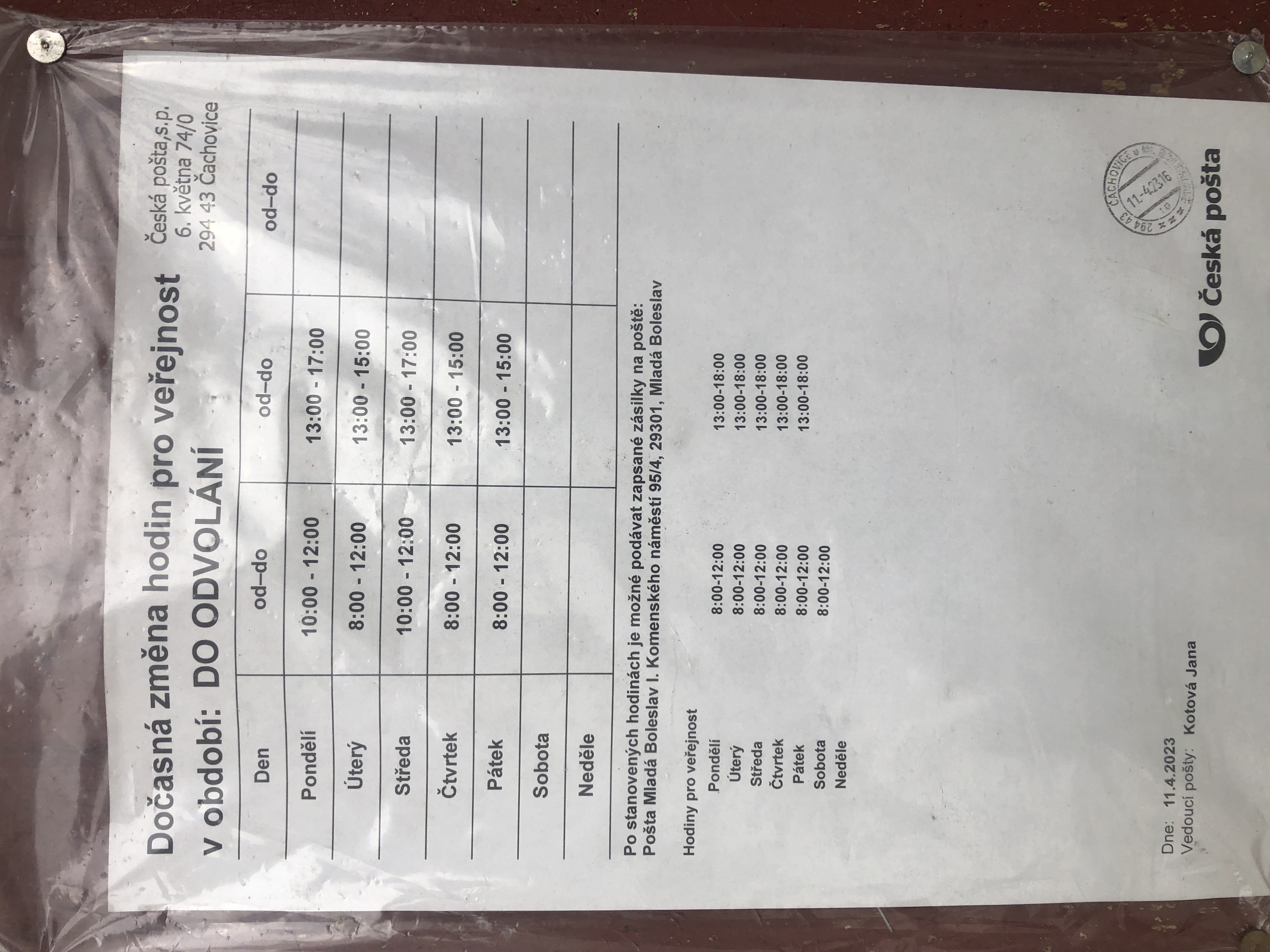 Pošta Čachovice u Mladé Boleslavě foto 3